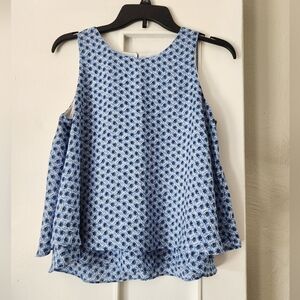 LOFT Blue and White Geometric Top